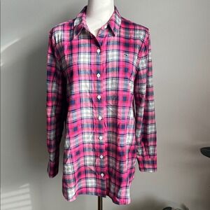 Vineyard Vines Women M Pink Blue Plaid Check Preppy Flannel Shirt Gorp Granola